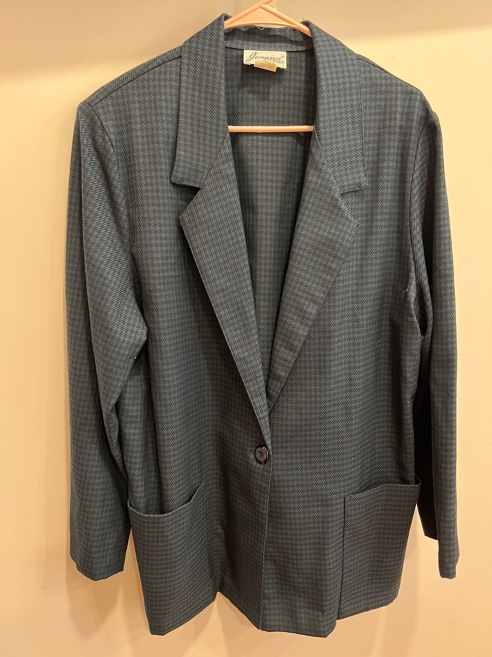 Joanna Made in USA Houndstooth Single-Button Blazer in Charcoal Green